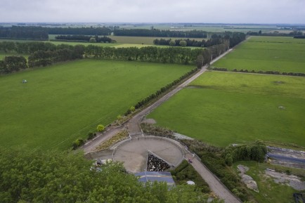 Aerial photo of Flemington Farm showing milking shed